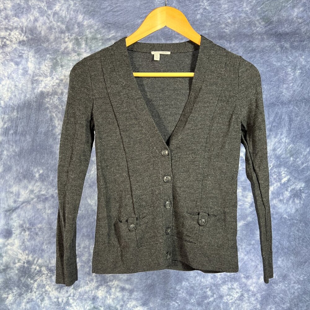 Halogen Gray Merino Wool Cardigan Sweater Sz PXS
